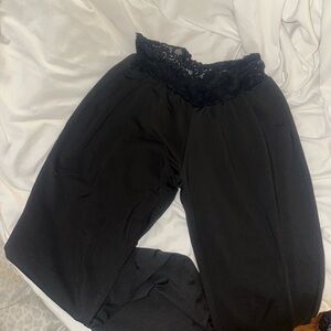 Black Lace-Trimmed Flared Leggings